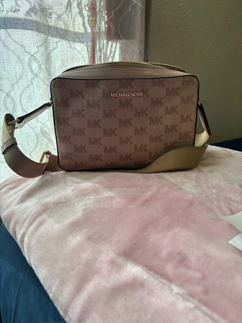 Michael Kors Taupe/Brown MK Logo Messenger Bag